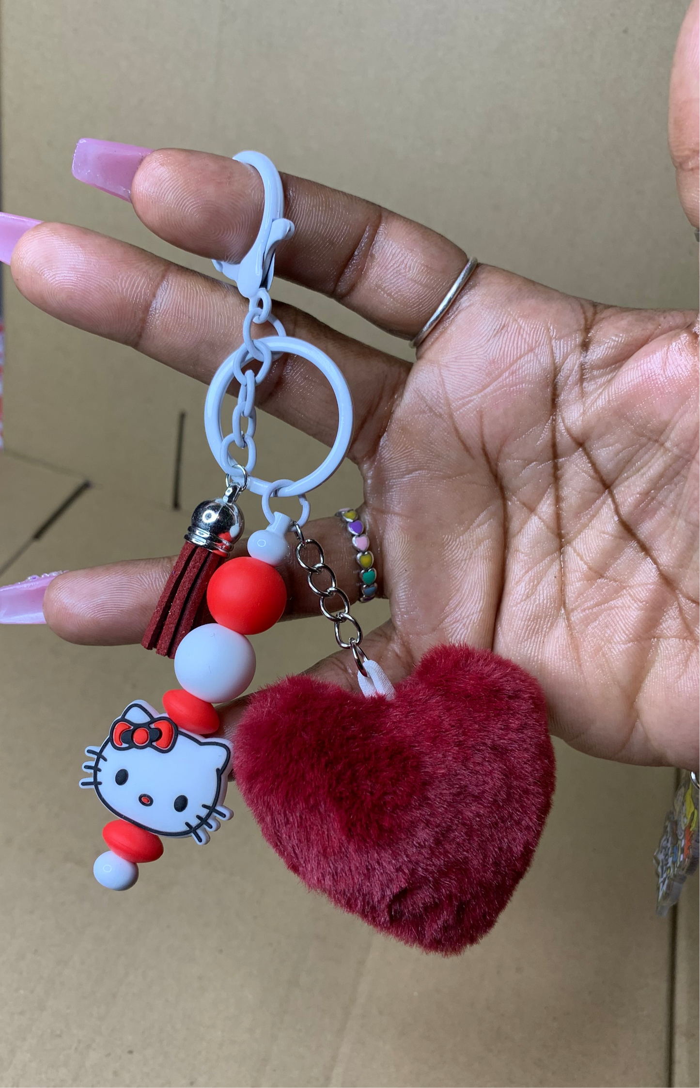 🤍Beaded & charmed keychain🔑& ink pen🖊️set❤️