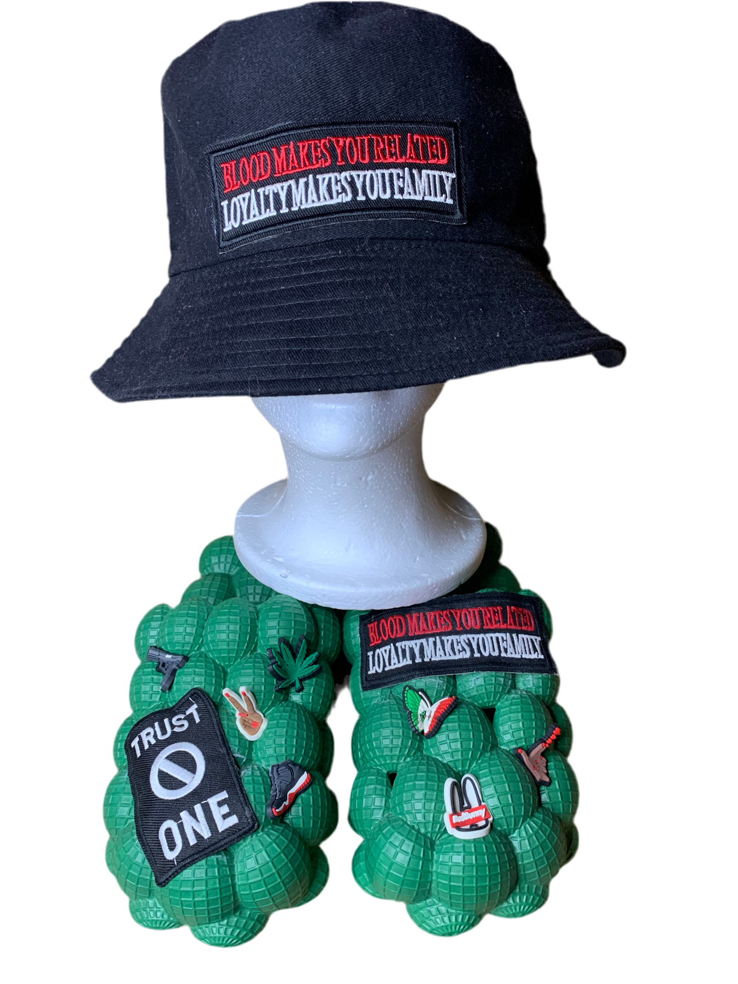 🖤Bubble slides & bucket hat🎩set❤️