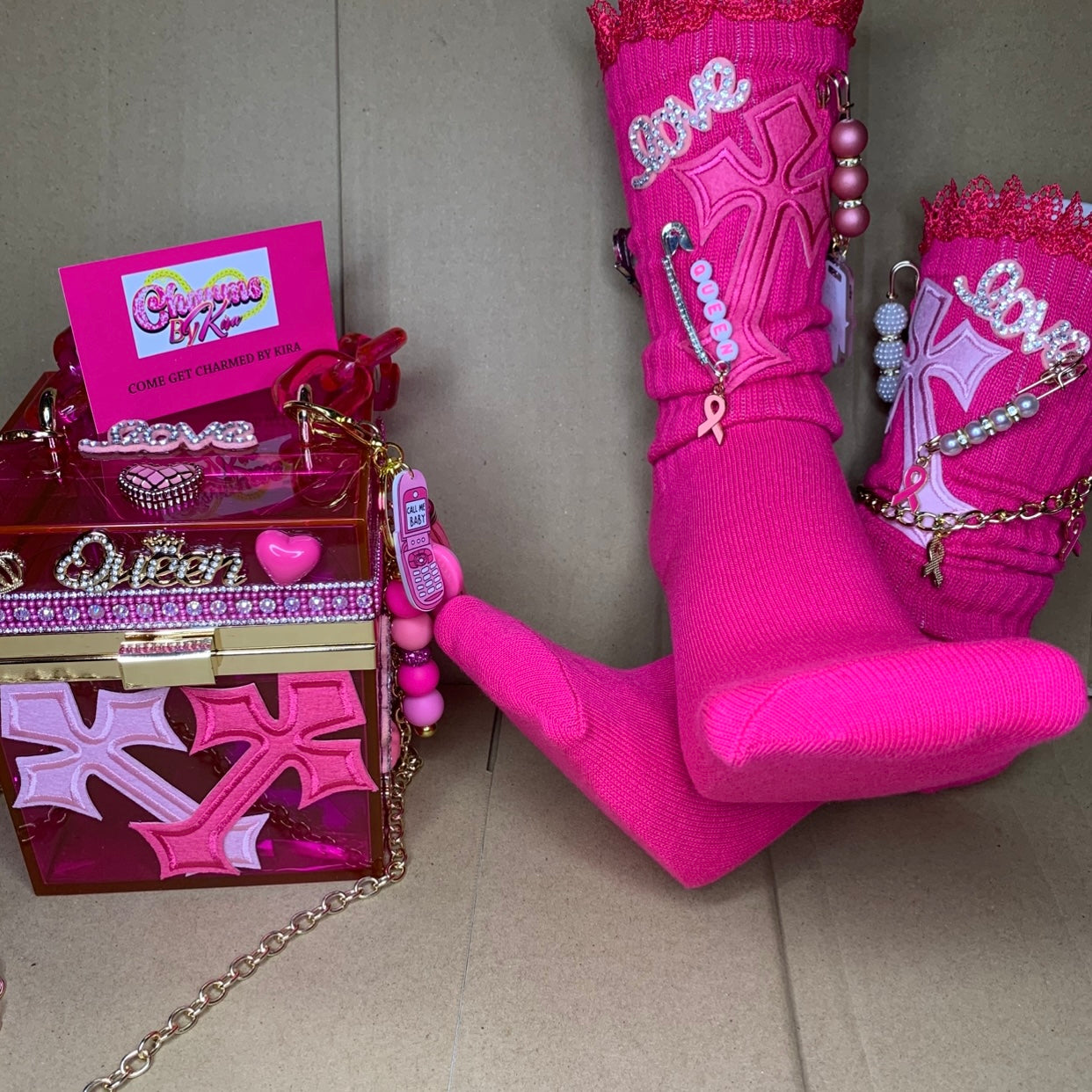 💞Acrylic cube purse & slouch socks 💞