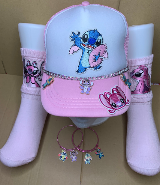 🌸Kids SnapBack trucker hat🧢slouch socks🧦& charm bangle set