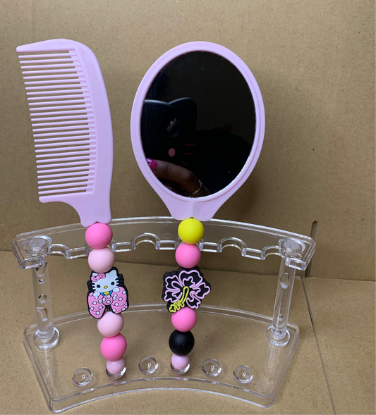 🖤Beaded & charmed hair comb🪮& mirror🪞set