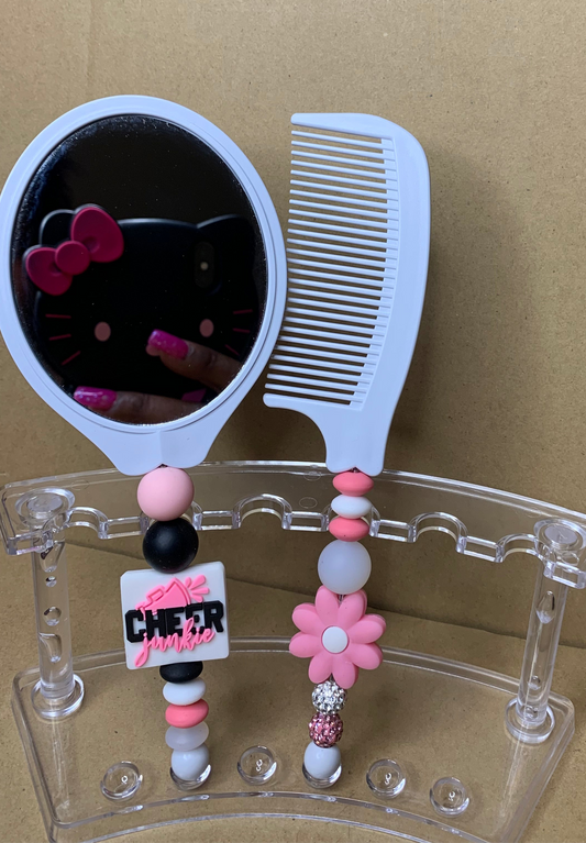 🤍Beaded & charmed hair comb🪮& mirror🪞set