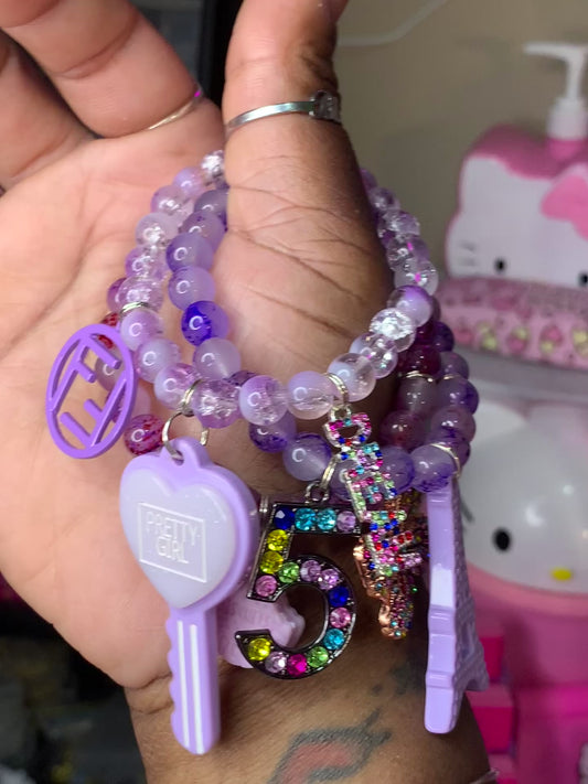 💜Beaded charmed stretch bracelets 3pc set💜